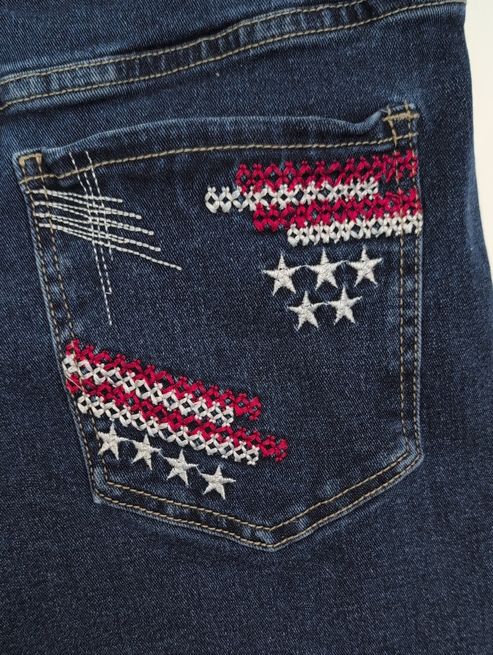 Denim Jean Frayed Hem Shorts Sz 10 Tummy Control Stars & Stripes Royalty For Me - Picture 6 of 12